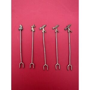5 Mexican Sterling Silver Figural hors d'oeuvres cocktail martini picks forks‎
